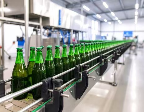 Factory production line green beer bottle dyed by chromite powder